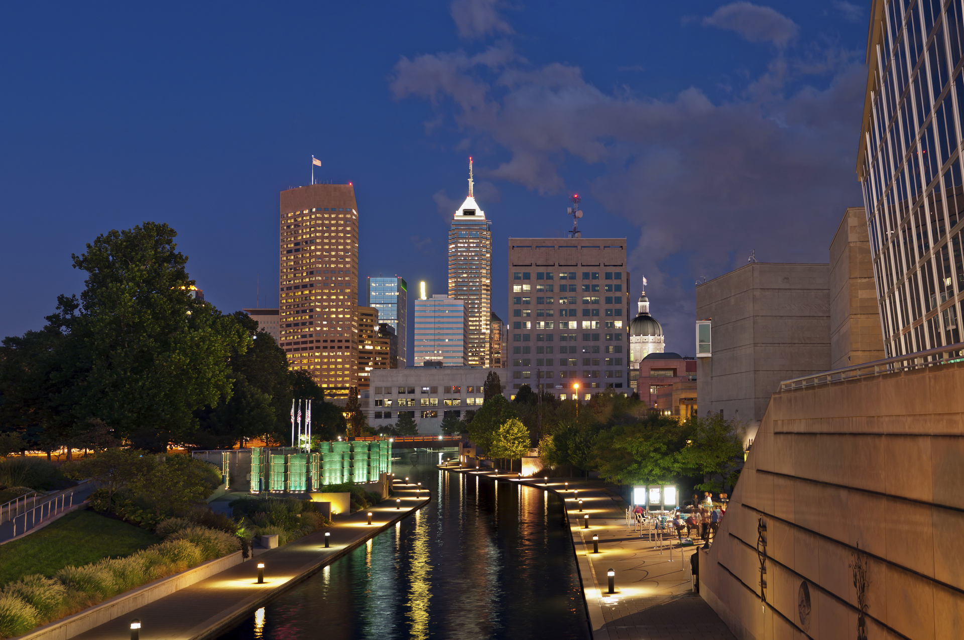 Indianapolis at Night with Canal